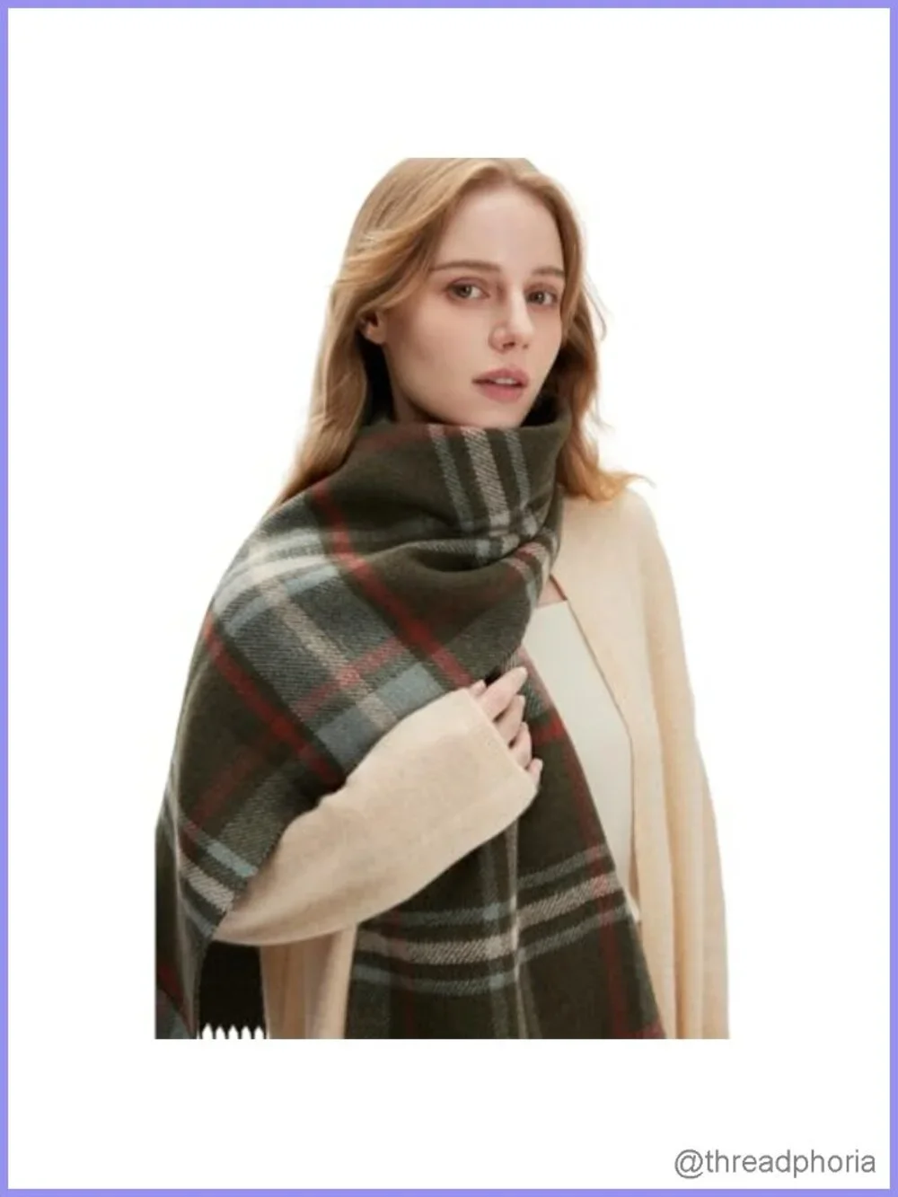 Wool Blend Plaid Winter Scarf Oversized Shawl Wrap Unisex